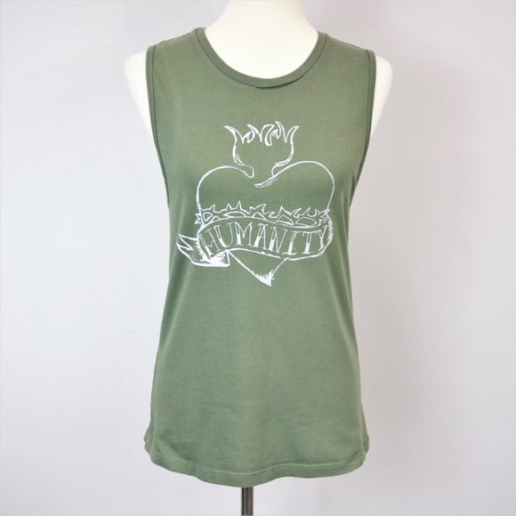 Bella Canvas Olive Green Humanity Heart Thorns Graphic Tank Top Women’s Size M